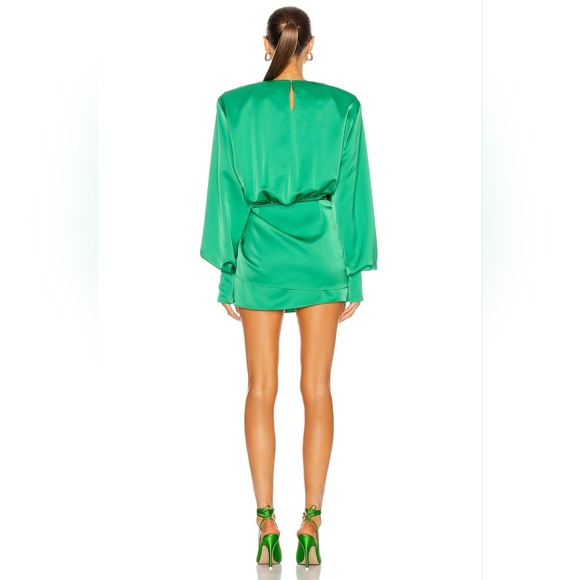 THE ATTICO Tie Waist Mini Dress Revolve Cocktail Kylie Jenner Wrap Green Dress - Picture 5 of 5